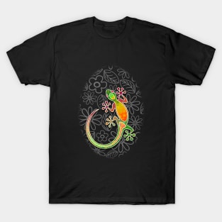 Gecko Floral Tribal Art T-Shirt